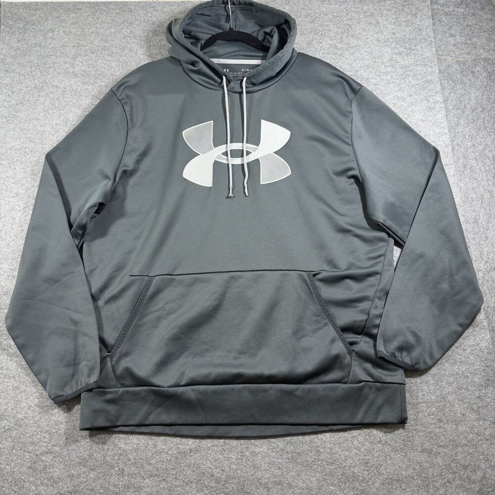 Under Armour Hoodie Mens XL Gray Big Logo Lightweight Pullover Running Training